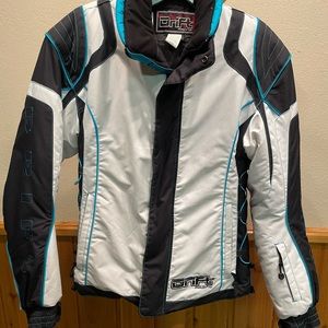 Ladies white w/teal Drift Racing quilt lined jacket